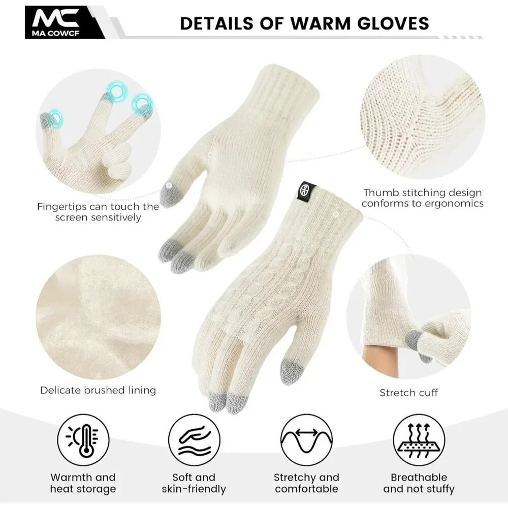 Women's Thermal Knit Winter Gloves Touch Screen Elastic Soft for Running